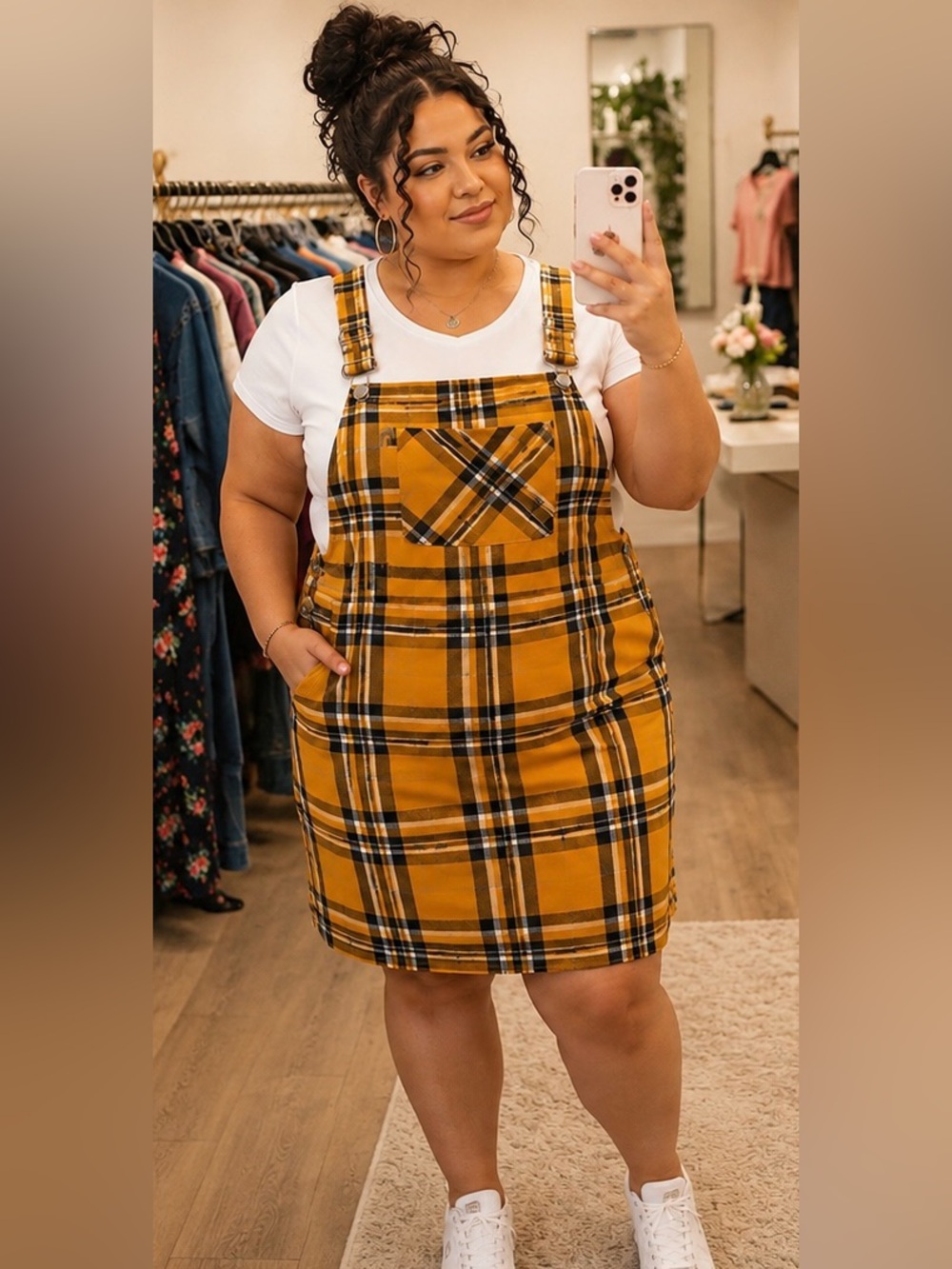Mustard Plaid Overall Skirt - Women